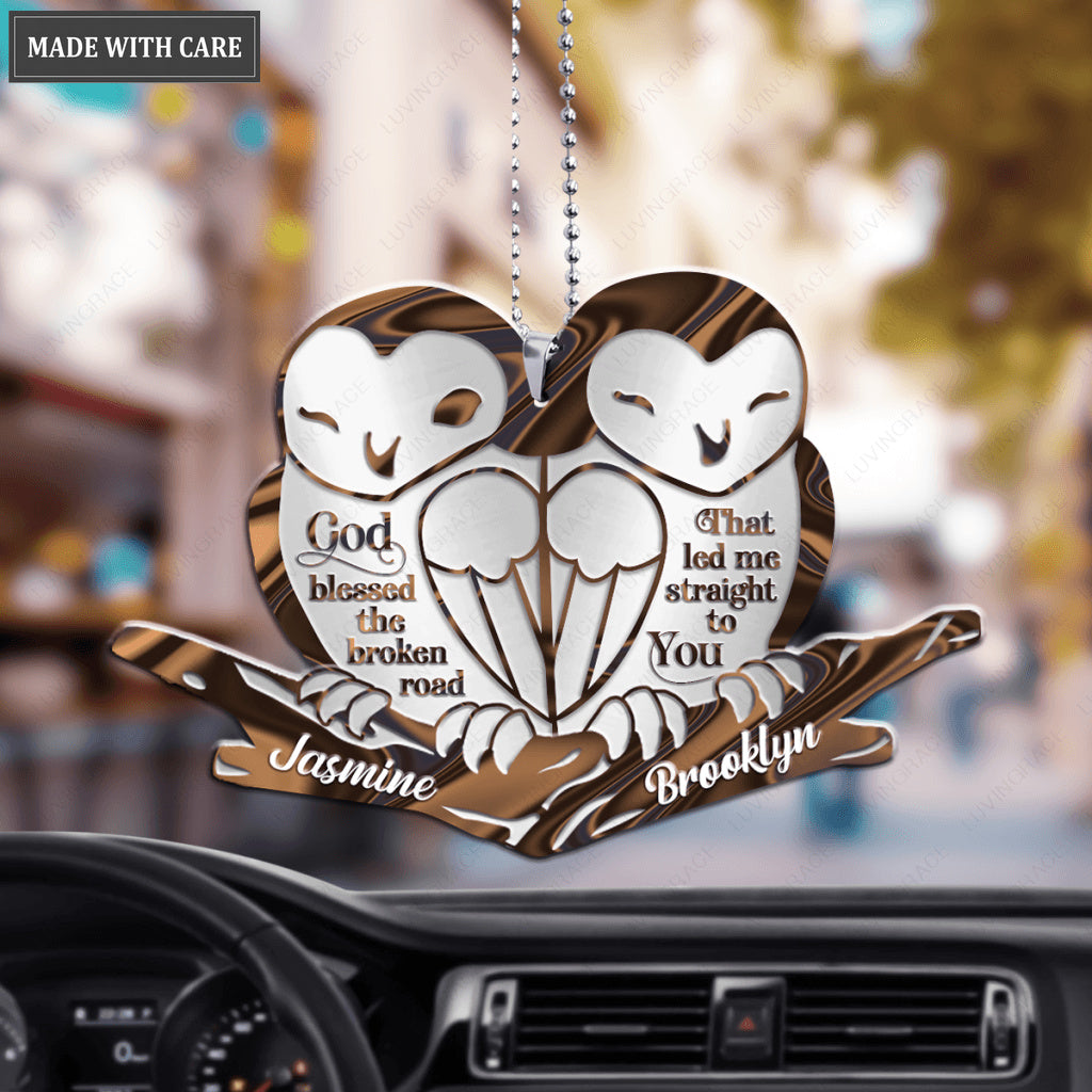 Cute Barn Owl Couple God Blessed Personalized Ornament