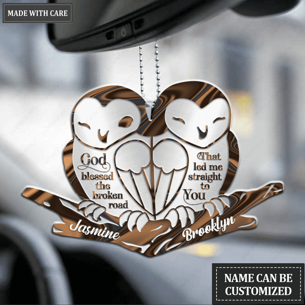 Cute Barn Owl Couple God Blessed Personalized Ornament