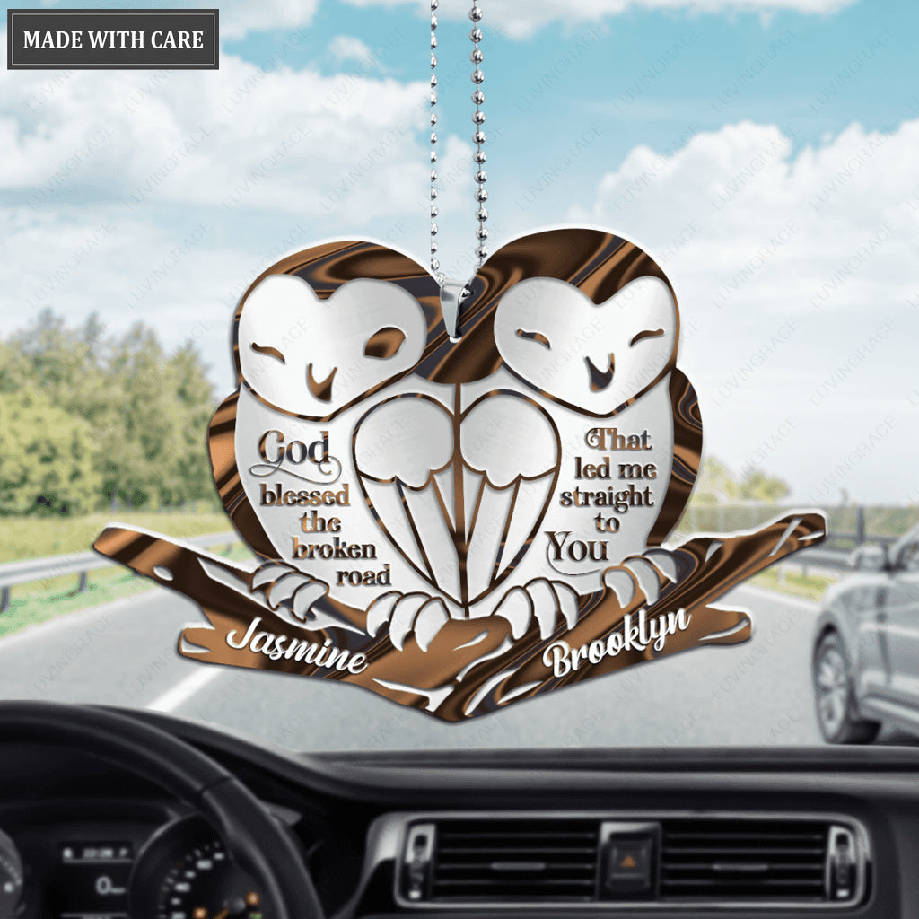 Cute Barn Owl Couple God Blessed Personalized Ornament