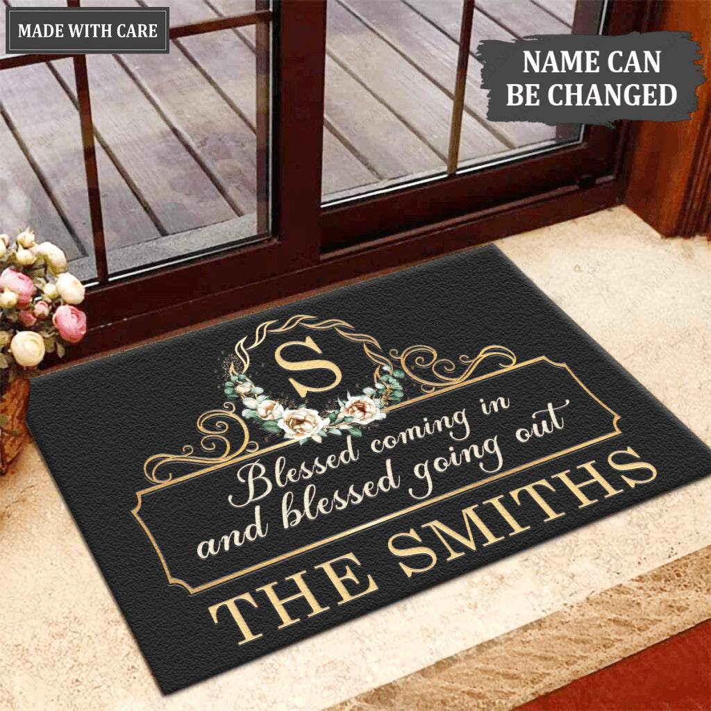 Luvingrace L98 Elegant Vintage Monogram Collection Blessed Coming In Personalized Doormat