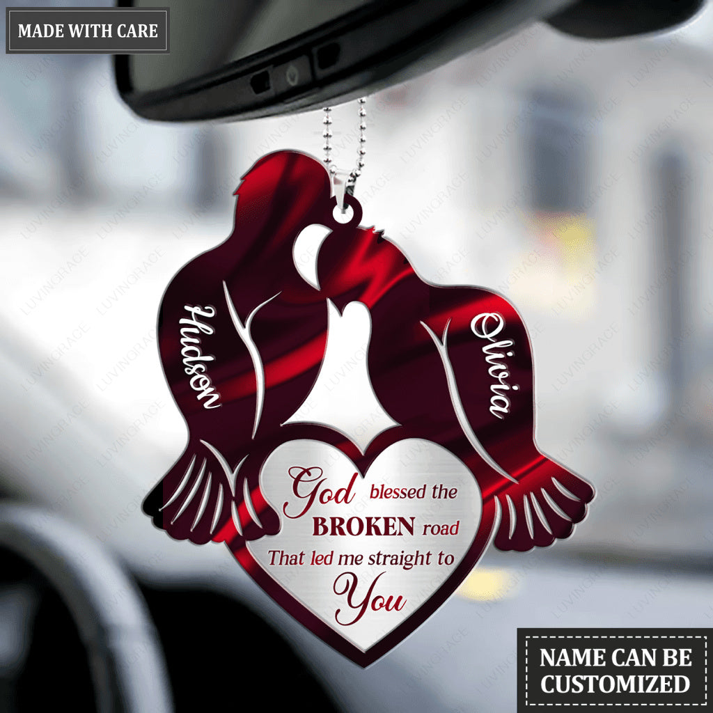 Red Birds And Heart God Blessed Personalized Ornament