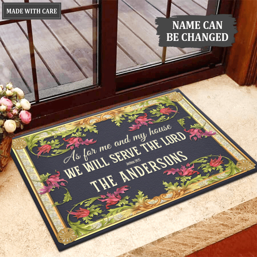 Vintage Floral Frame Serve The Lord Personalized Doormat