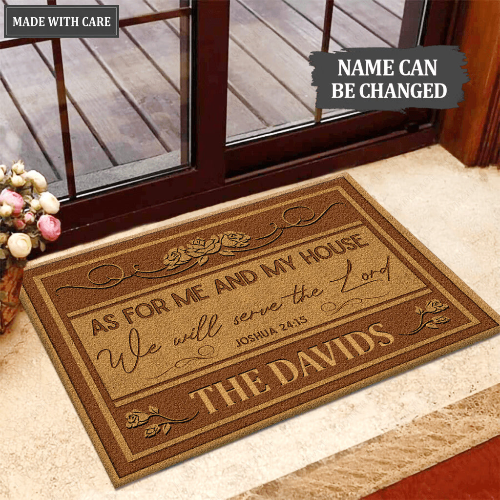 Personalized Brown And Tan Doormat Serve The Lord