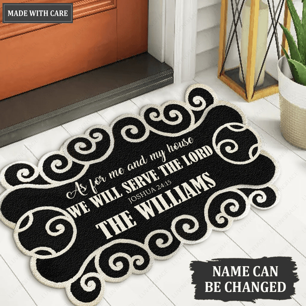 Personalized Monogram Serve The Lord Shaped Doormat
