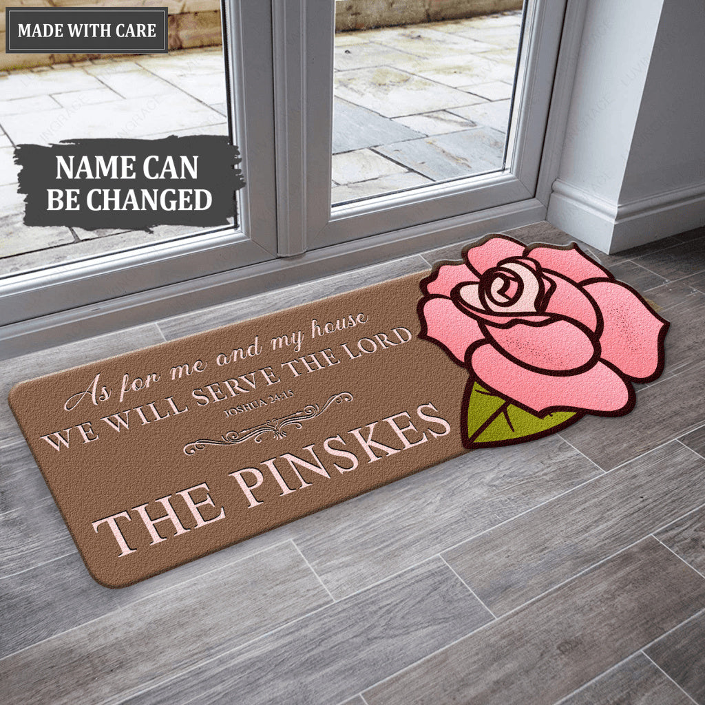 Rose Serve The Lord Personalized Shaped Doormat