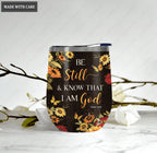 Personalized Sunflower Butterflies Be Still Wine Tumbler