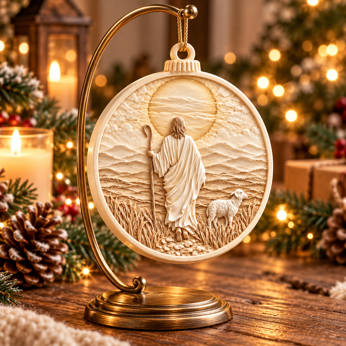 3D Raised Jesus The Good Shepherd Ornament – Christian Gift