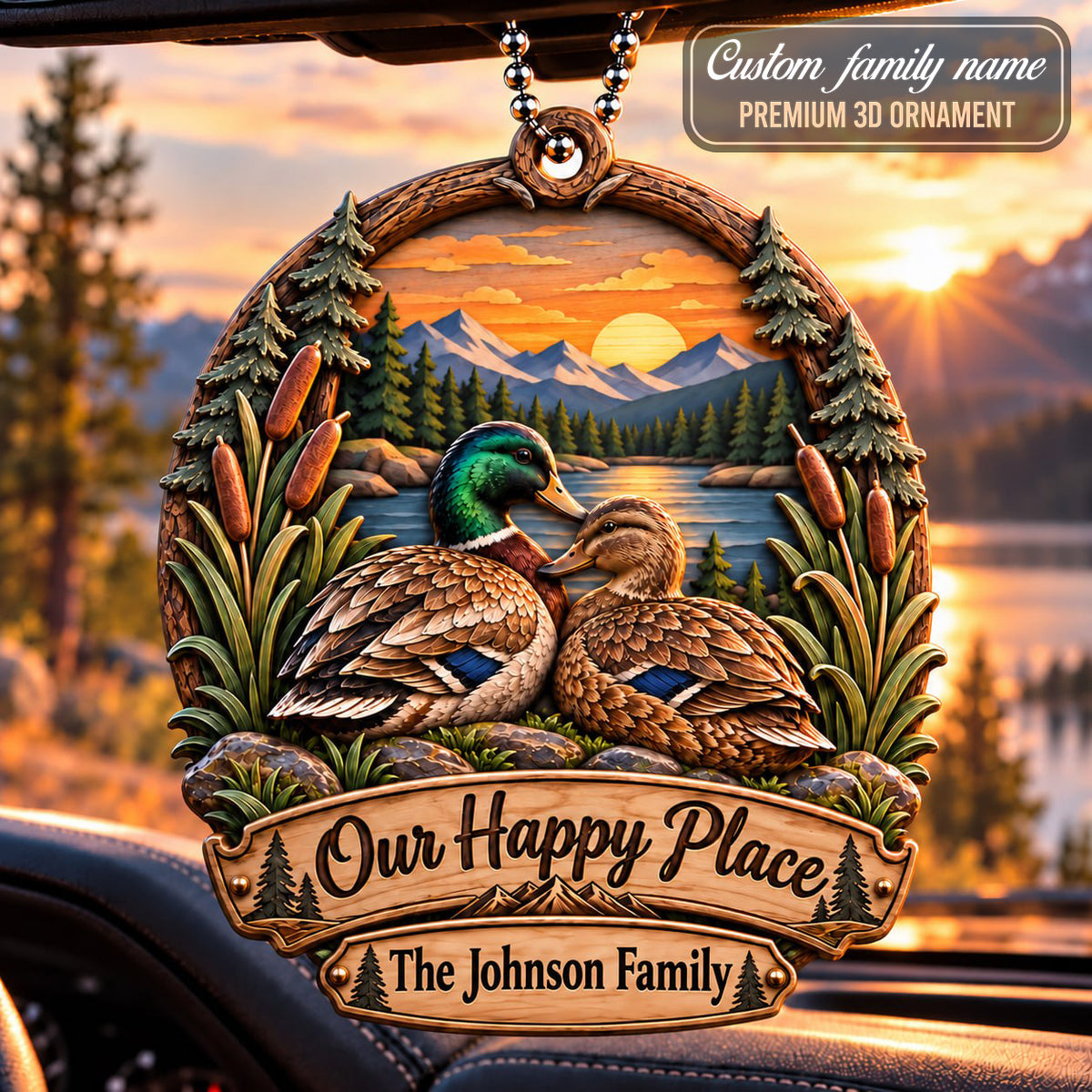 3D Raised Personalized Name Duck Family Christmas Ornament