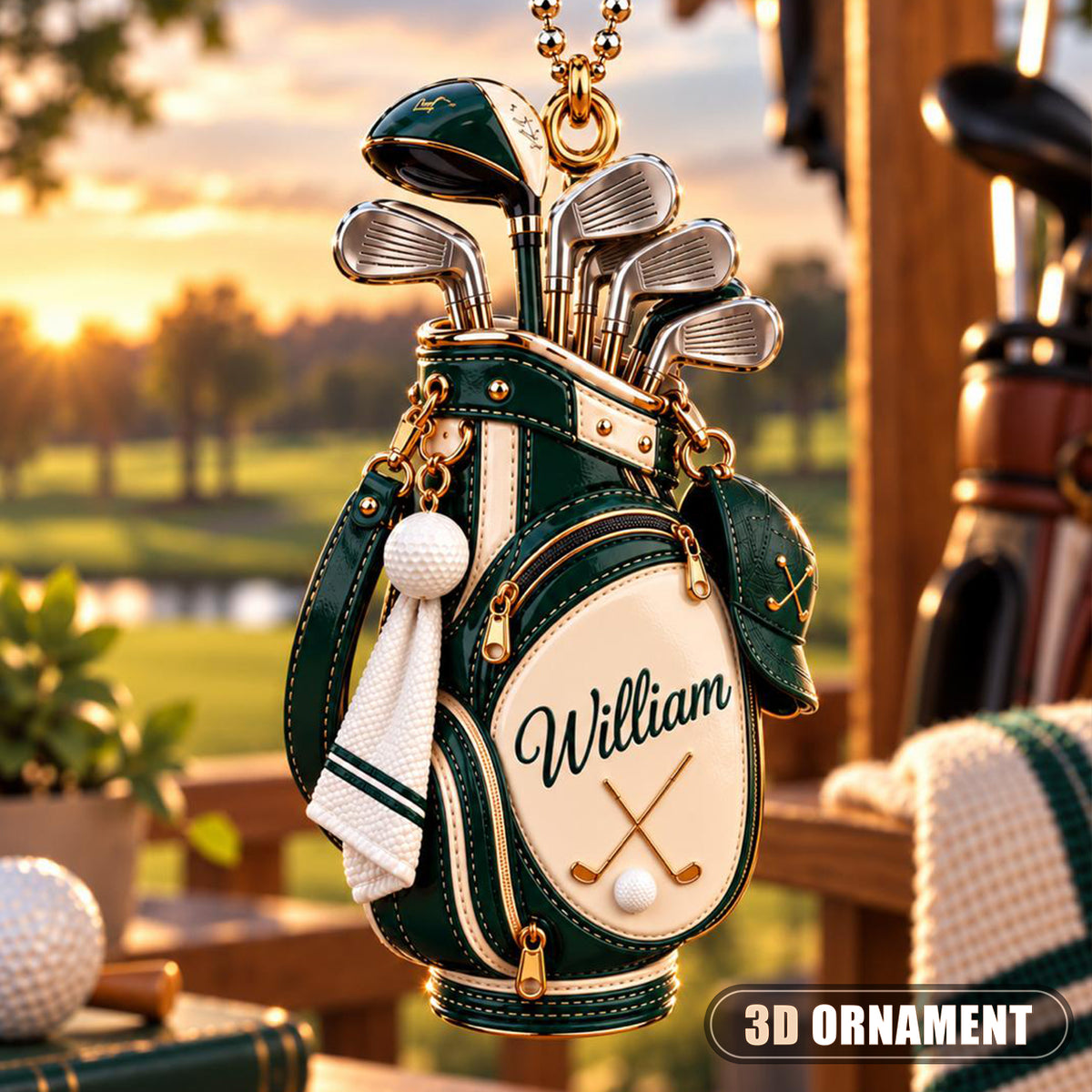 3D Raised Personalized Golf Bag Christmas Ornament