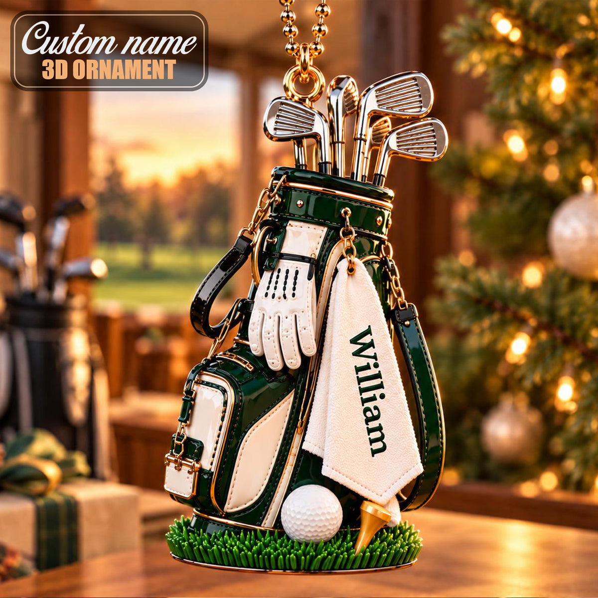 3D Raised Personalized Golf Glove Bag Christmas Ornament