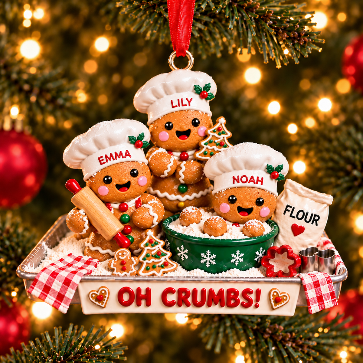 Personalized Gingerbread Baking Crew 3D Ornament – Custom Names Christmas Gift