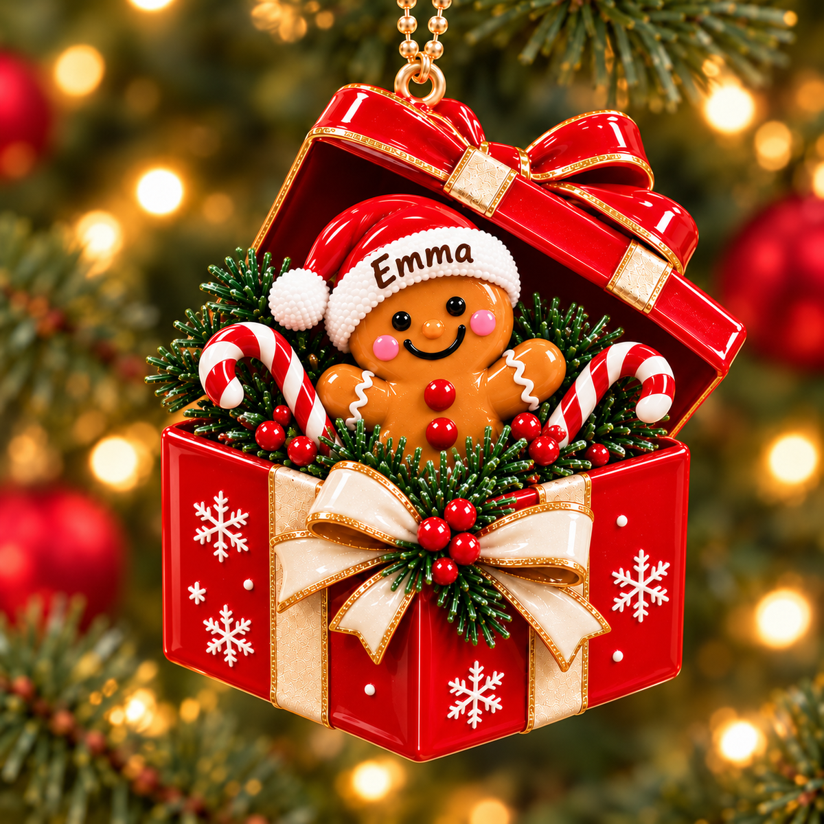 Personalized Gingerbread Gift Box 3D Ornament – Custom Names Christmas Gift