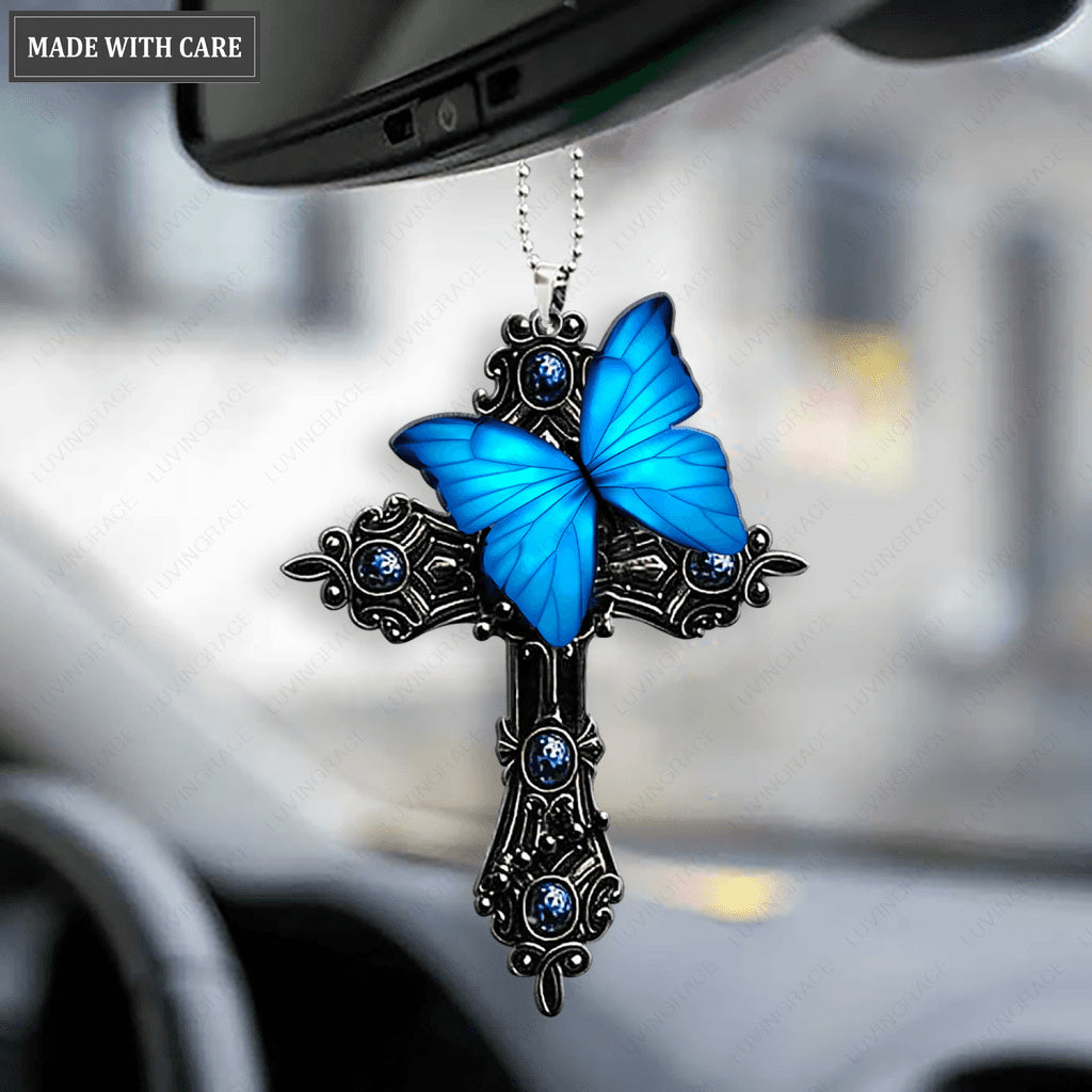 Luvingrace L183 Blue Butterfly Pray for God Ornament