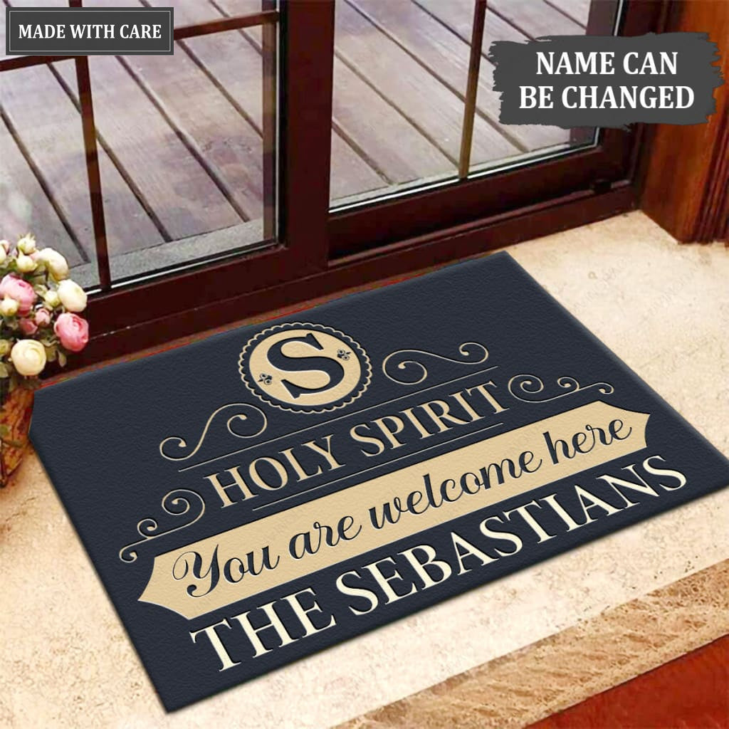 Luvingrace M88 Elegant Monogram Collection Holy Spirit Personalized Doormat