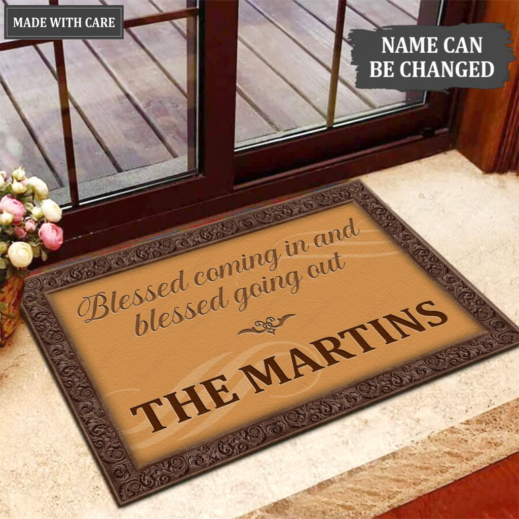 Luvingrace M89 Decorative Monogram Collection Blessed Coming In Personalized Doormat