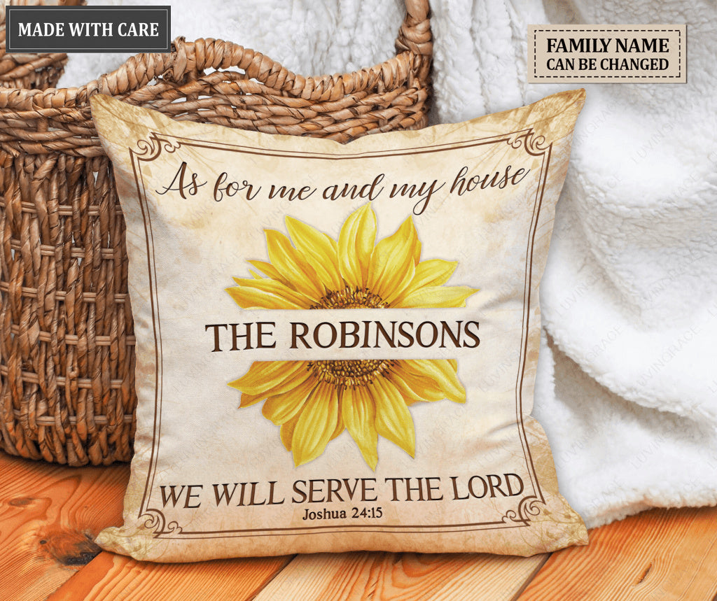 Personalized Square Pillow Sunflower Serve The Lord