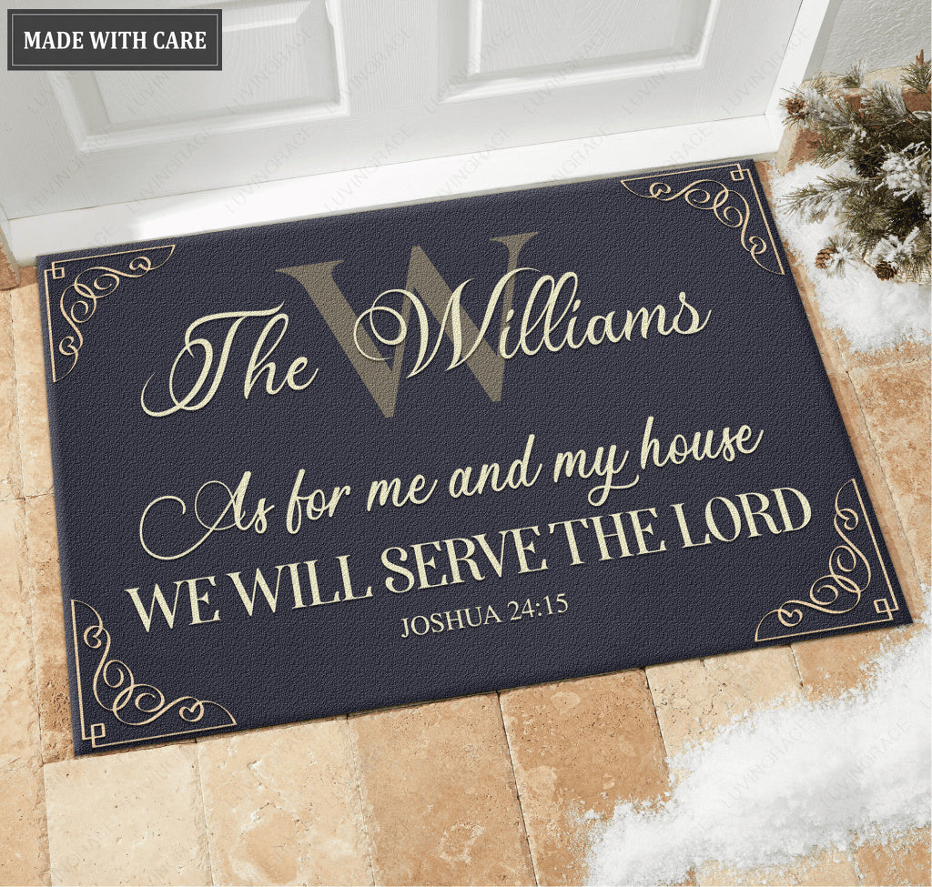 Elegant Custom Family Home Serve The Lord Personalized Doormat