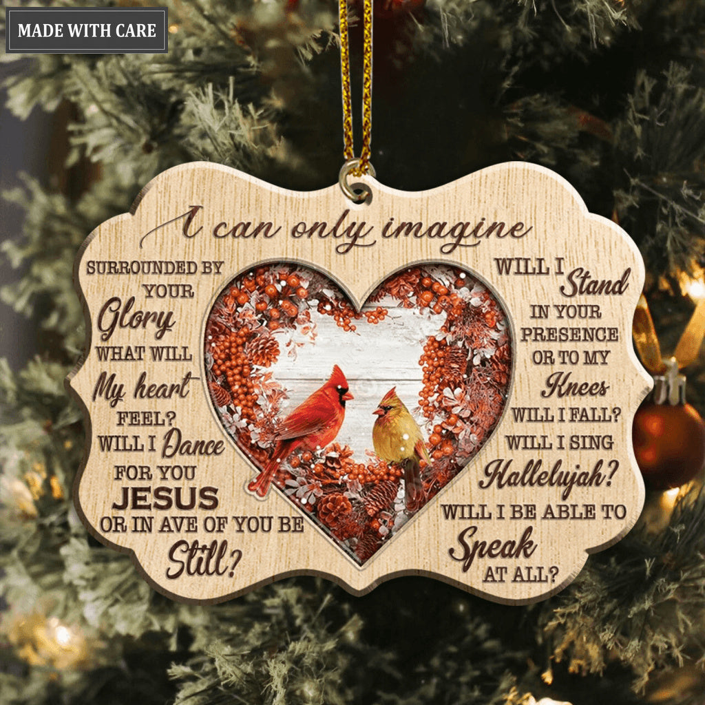 Red Heart Christmas Floral Cardinal I Can Only Imagine Wood Engraved Ornaments