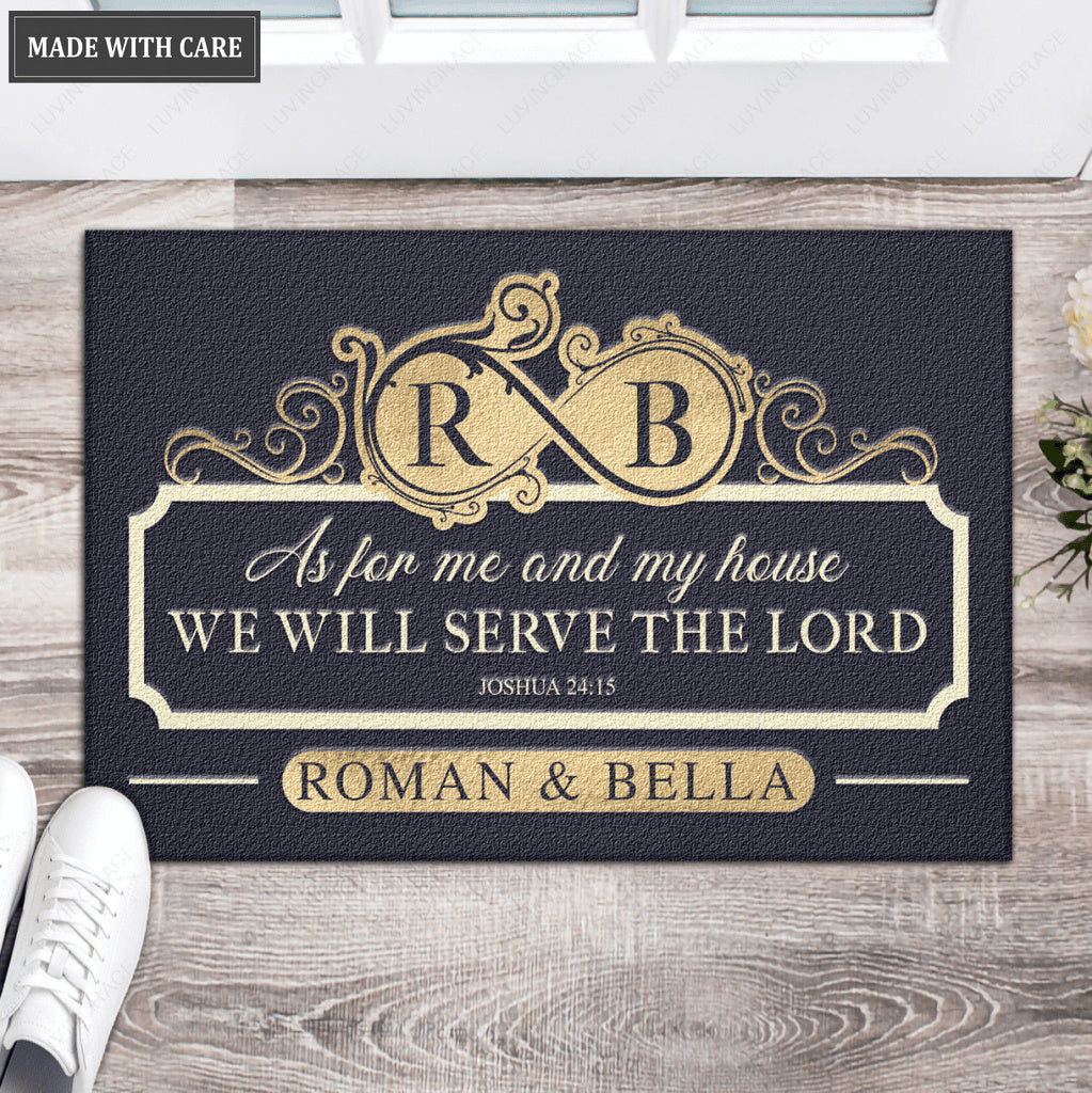 Infinity Monogram Serve The Lord Personalized Doormat
