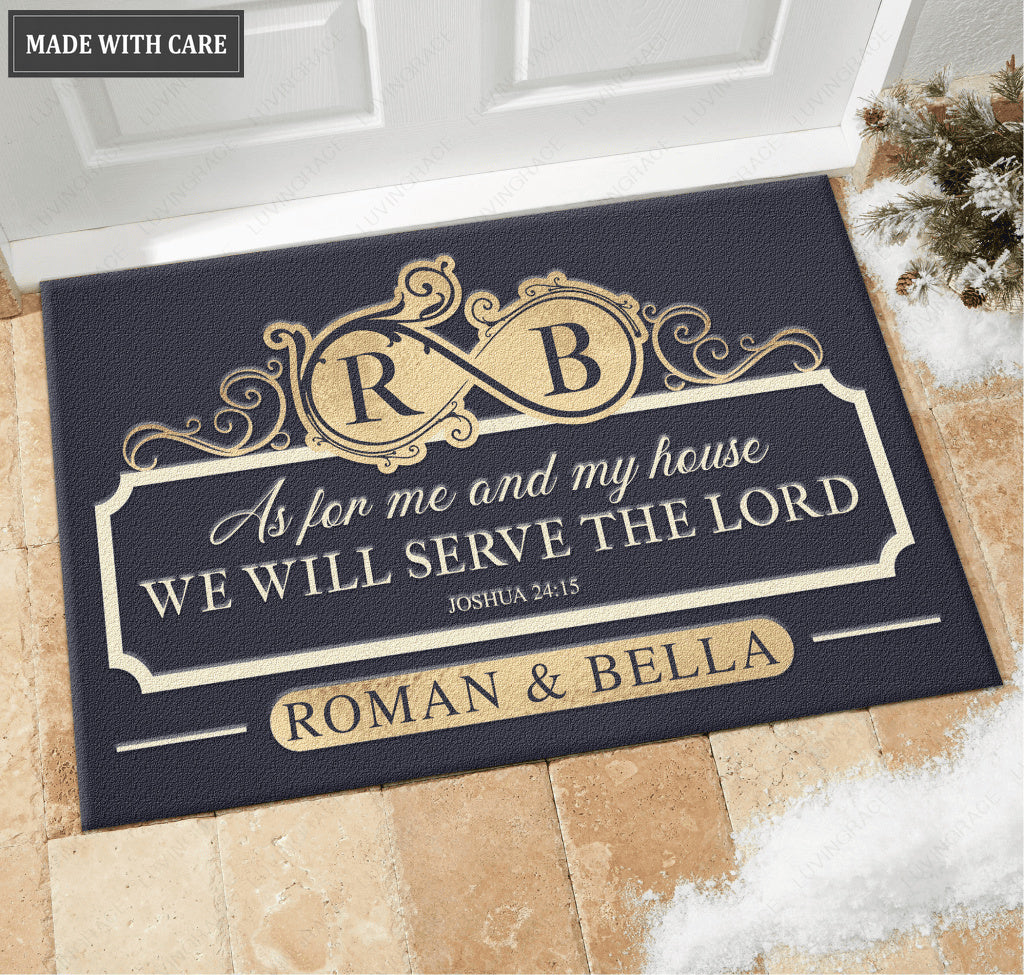 Infinity Monogram Serve The Lord Personalized Doormat