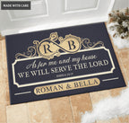 Infinity Monogram Serve The Lord Personalized Doormat