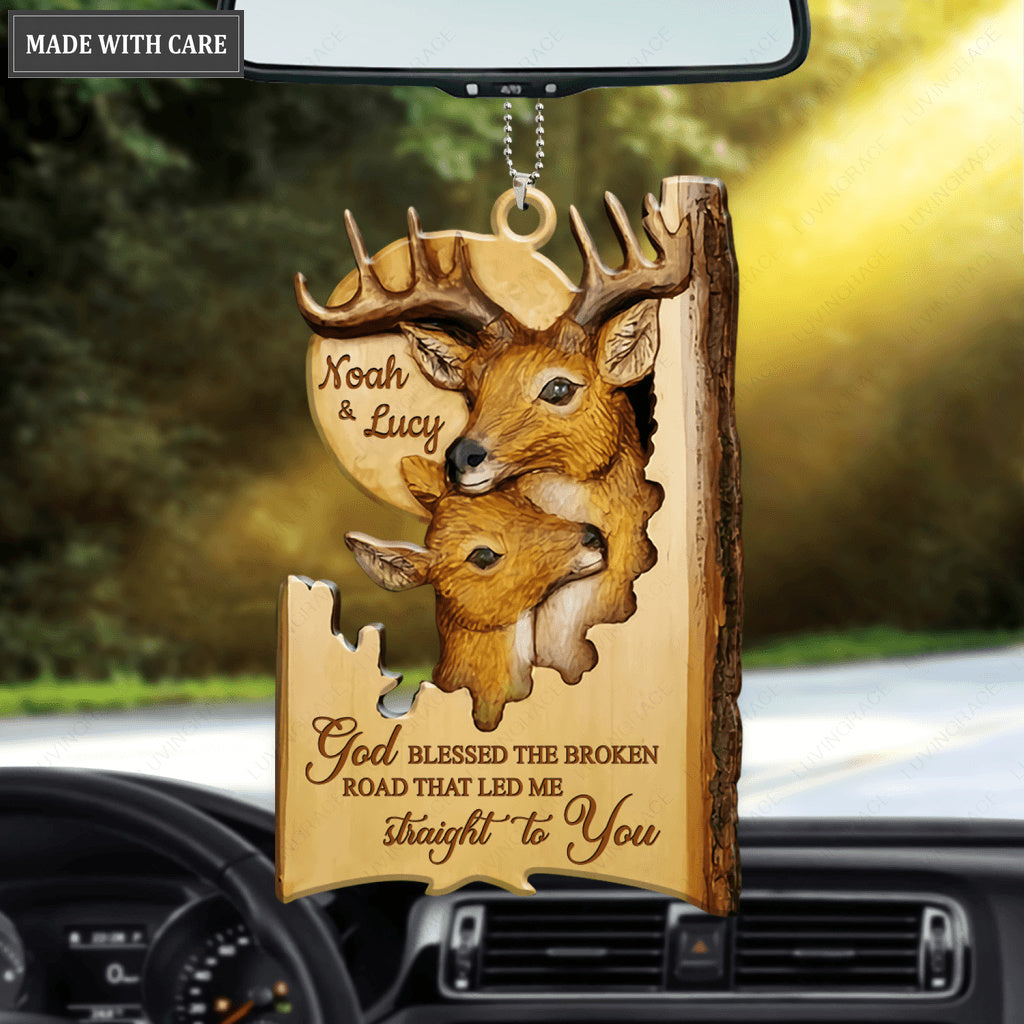 Moon Night Deer Couple Personalized Wooden Ornament