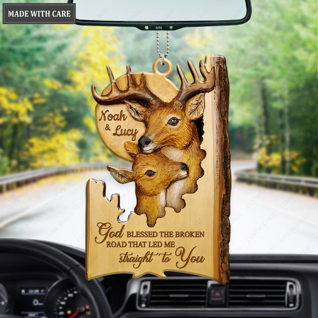 Moon Night Deer Couple Personalized Wooden Ornament