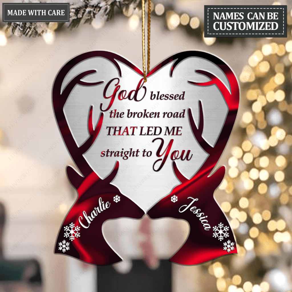Deer Couple Heart God Blessed Personalized Ornament