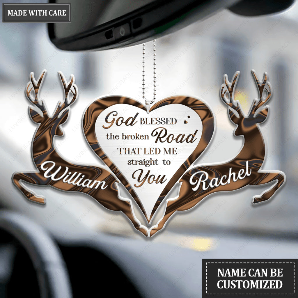 Brown Deer Couple God Blessed Personalized Ornament