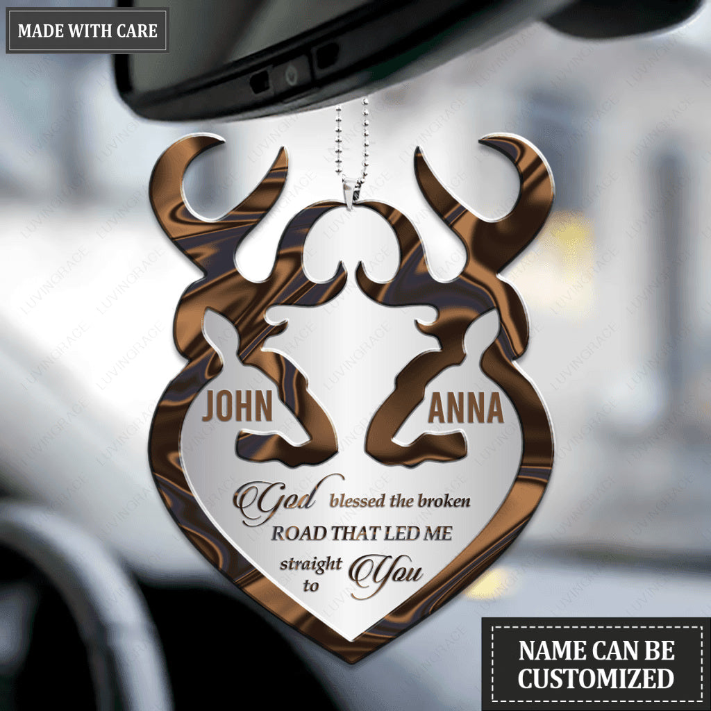Two Deers With Heart God Blessed Personalized Ornament