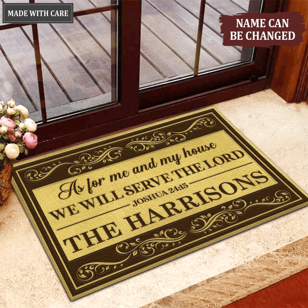 Vintage Golden Floral As For Me And My House Personalized Doormat