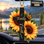 Personalized Name Faith Cross Ornament – Christian Sunflower Keepsake