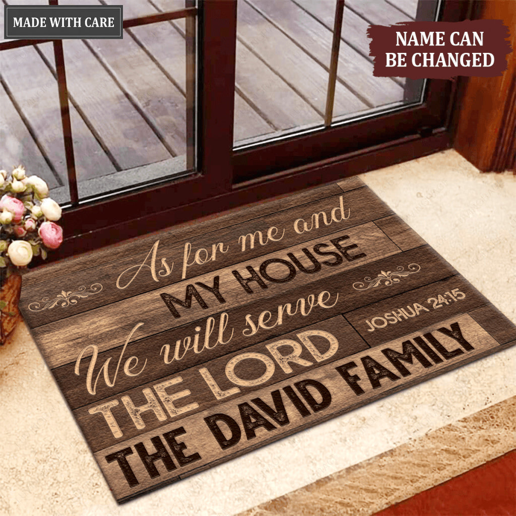 Old Wooden As For Me And My House Collection Family Name Personalized Doormat