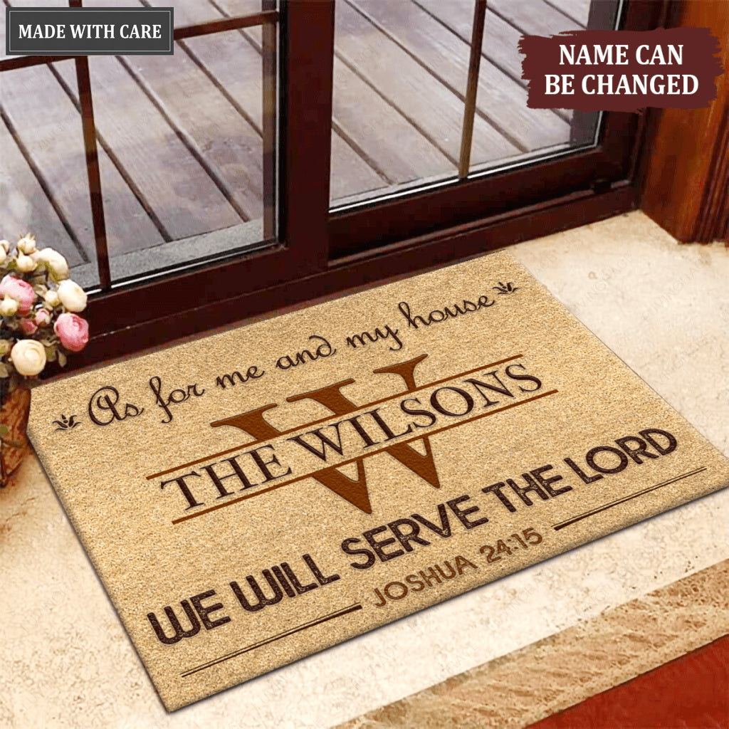 Vintage First Letter And Family Name As For Me And My House Personalized Doormat