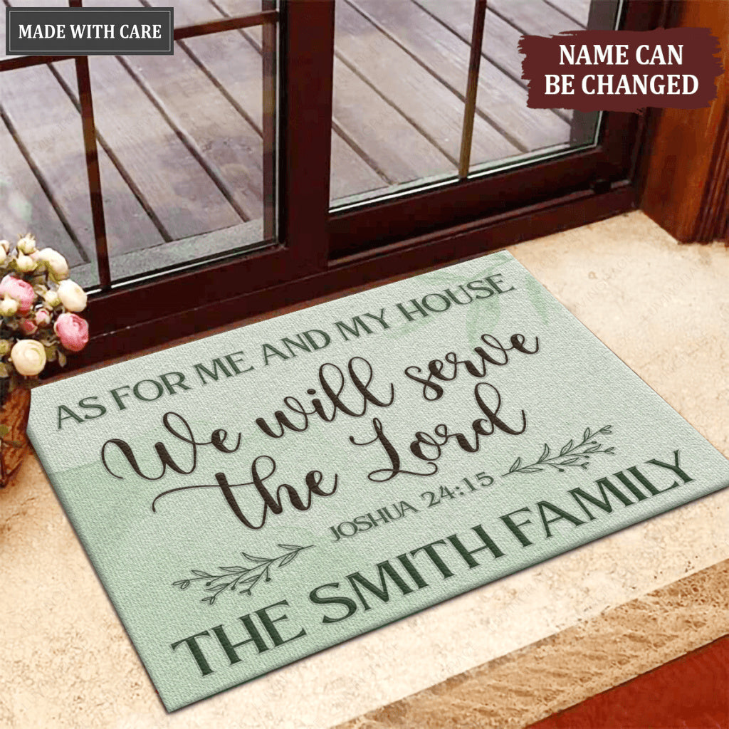 Vintage Light Green As For Me And My House Collection Family Name Personalized Doormat
