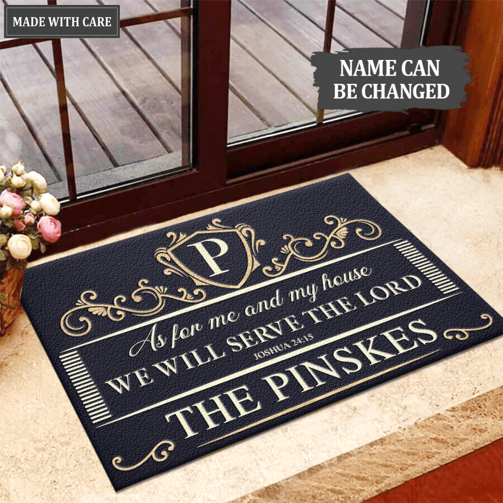 Personalized Monogram Antique Vintage Style Luxury Serve The Lord Doormat