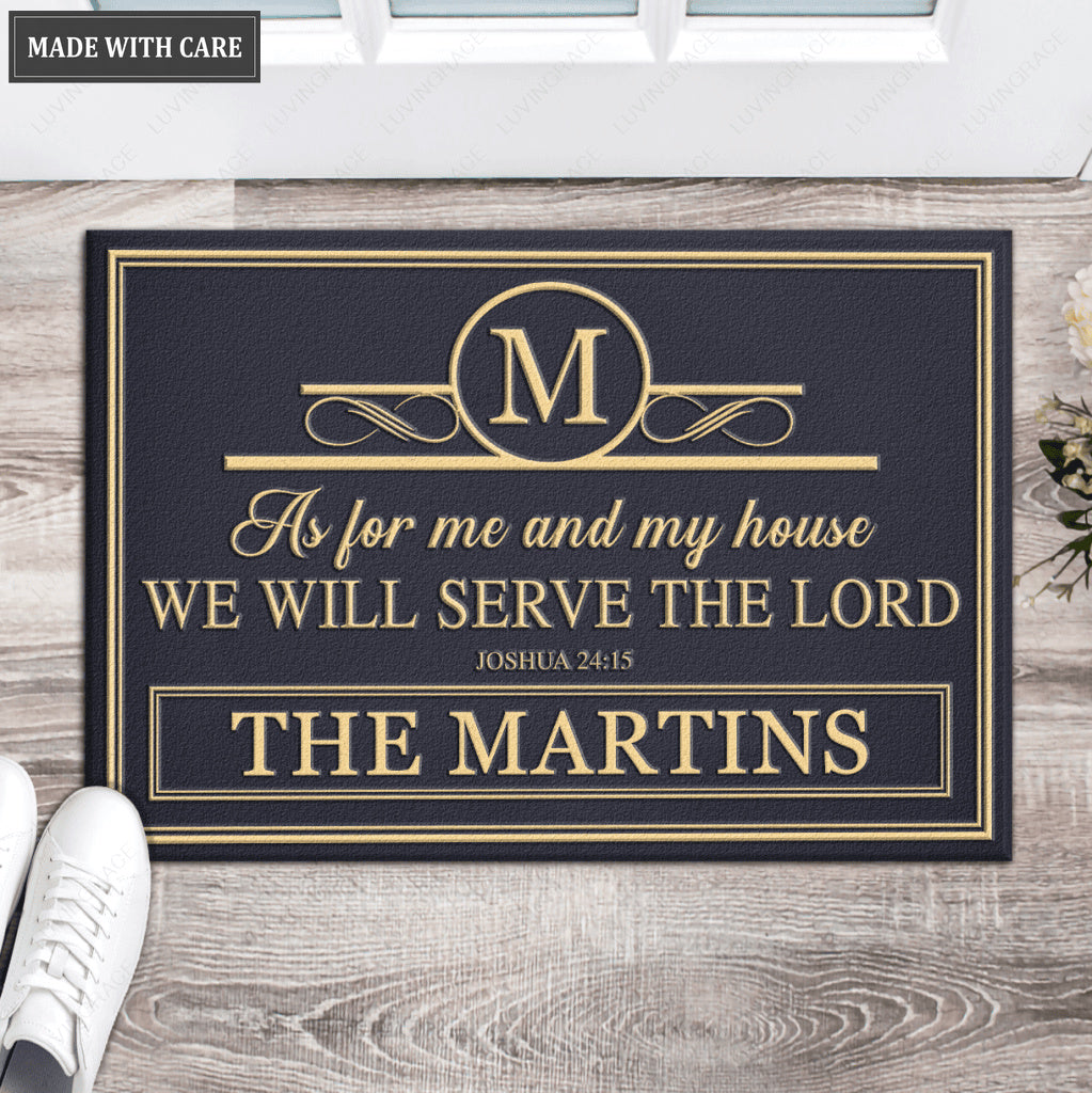 Luvingrace Collection Blue Gold Monogram As For My House Personalized Doormat