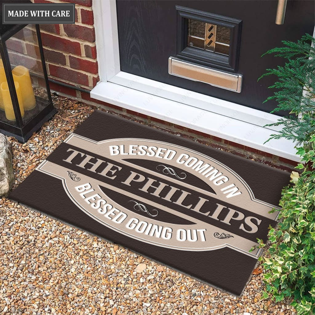 Luvingrace M82 Vintage Monogram Collection Blessed Coming In Personalized Doormat