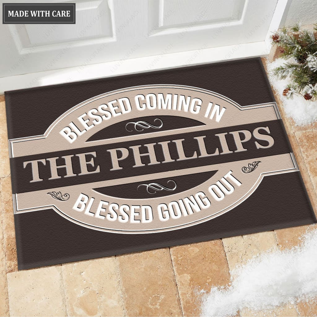 Luvingrace M82 Vintage Monogram Collection Blessed Coming In Personalized Doormat
