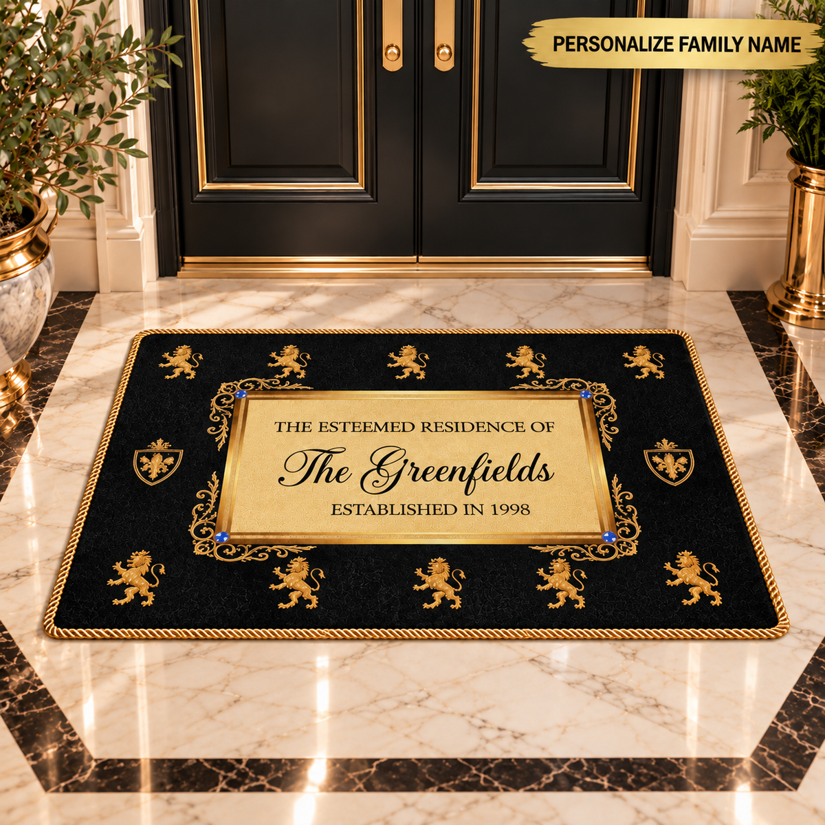 Personalized Family Name Royal Crest Doormat – Luxury Welcome Mat