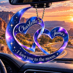 Personalized Names Moon & Interlocking Hearts Ornament – Romantic Gift for Couple
