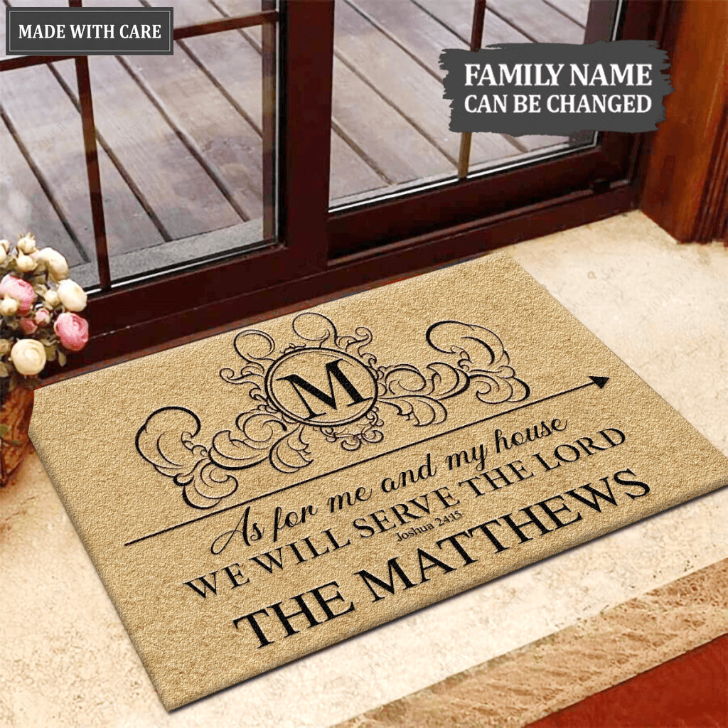 Monogrammed Letter Serve The Lord Personalized Doormat
