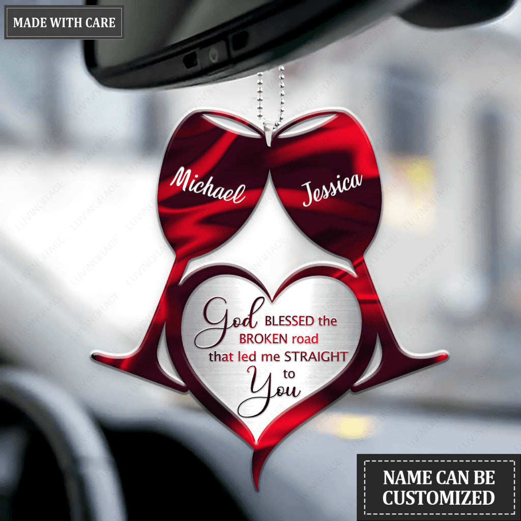Wine Glasses Couple Heart God Blessed Personalized Ornament