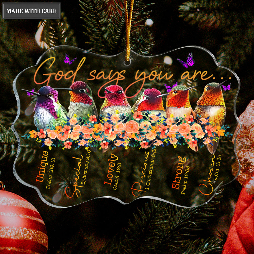 Flower Hummingbird God Says You Are Transparent Ornament