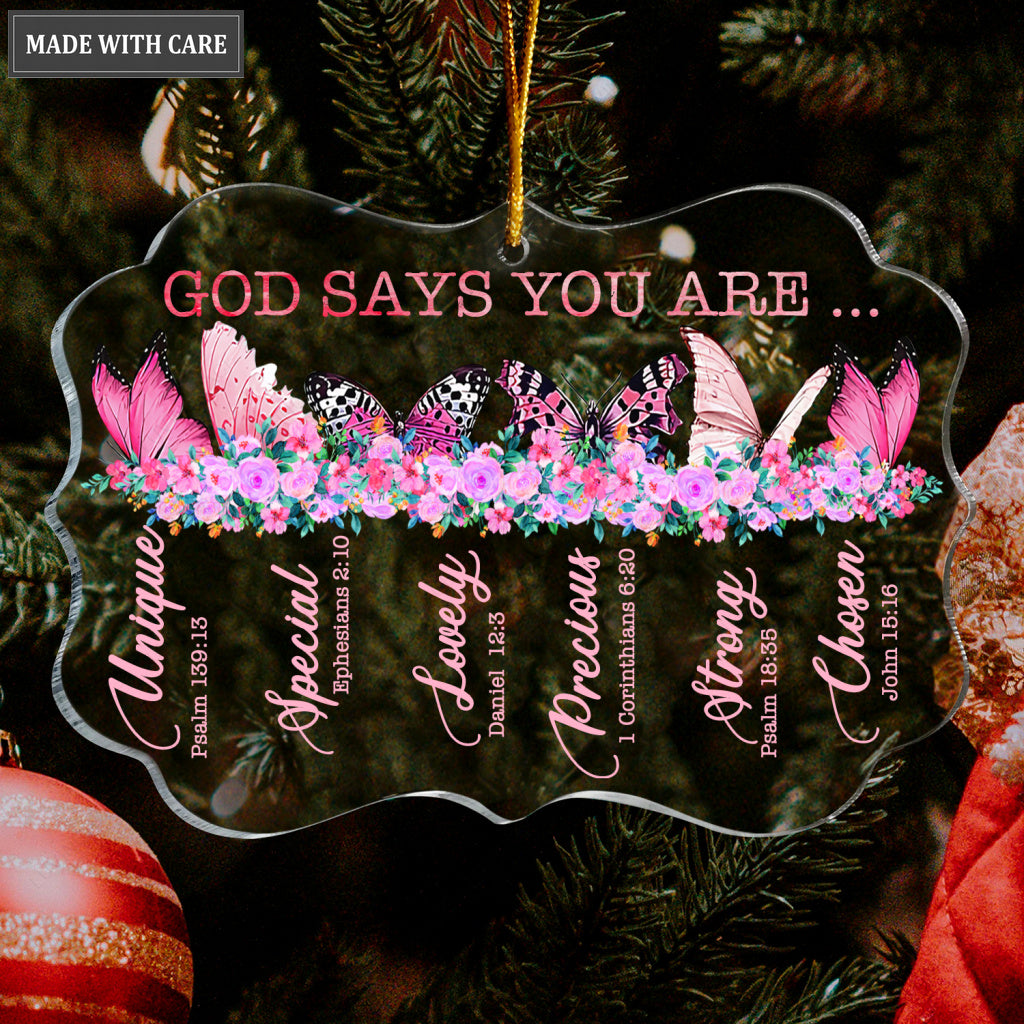 Pink Flowers And Butterflies God Says You Are Transparent Ornament