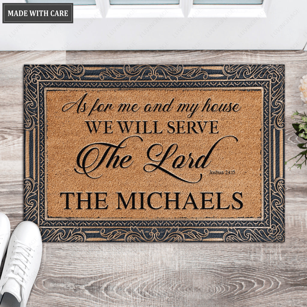 Golden Border Serve The Lord Personalized Doormat