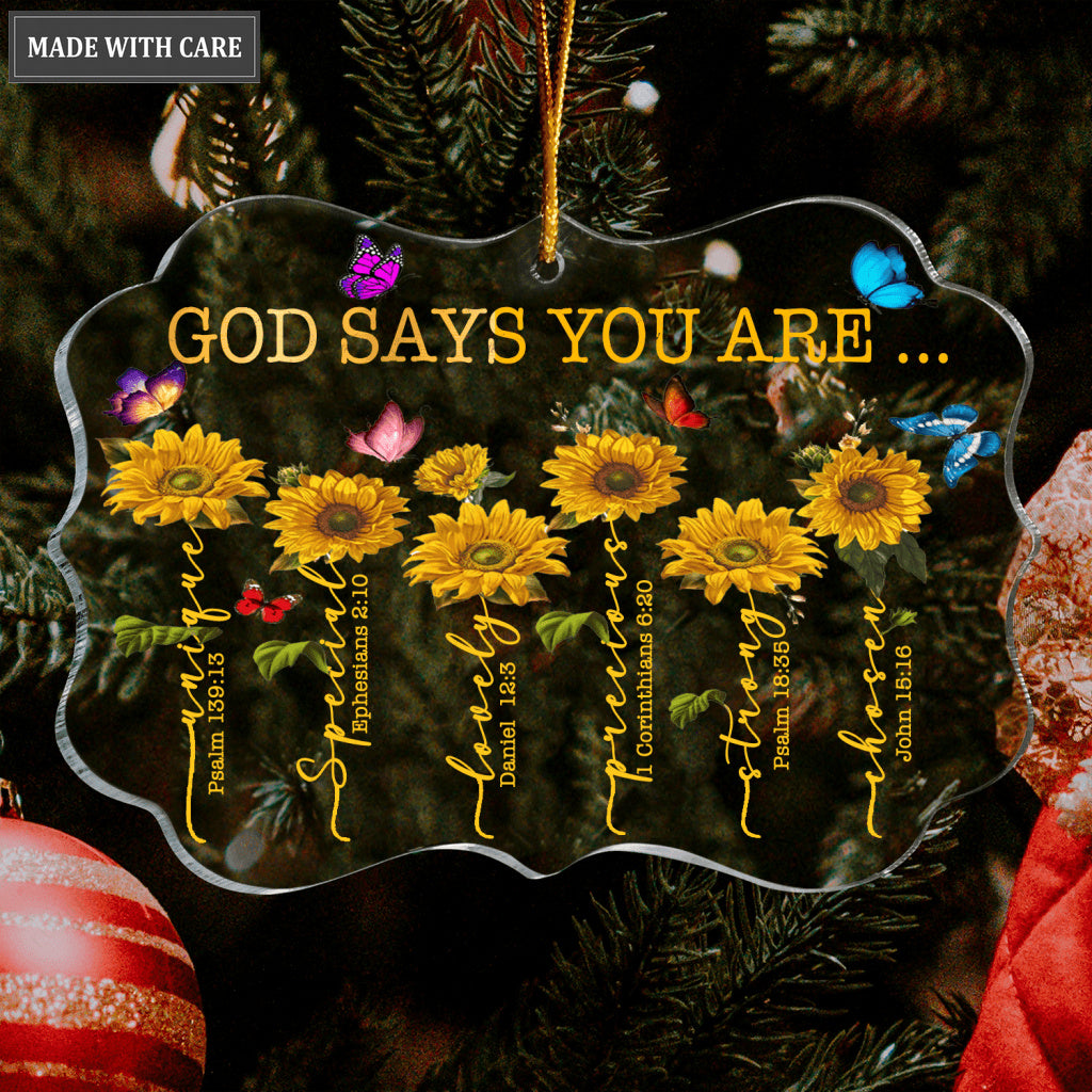 Sunflowers Colorful Butterfly God Says You Are Transparent Ornament