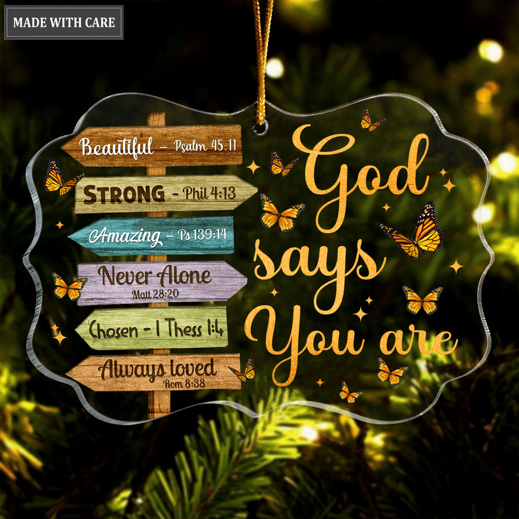 Wooden Direction Signs Butterfly God Says You Are Transparent Ornament