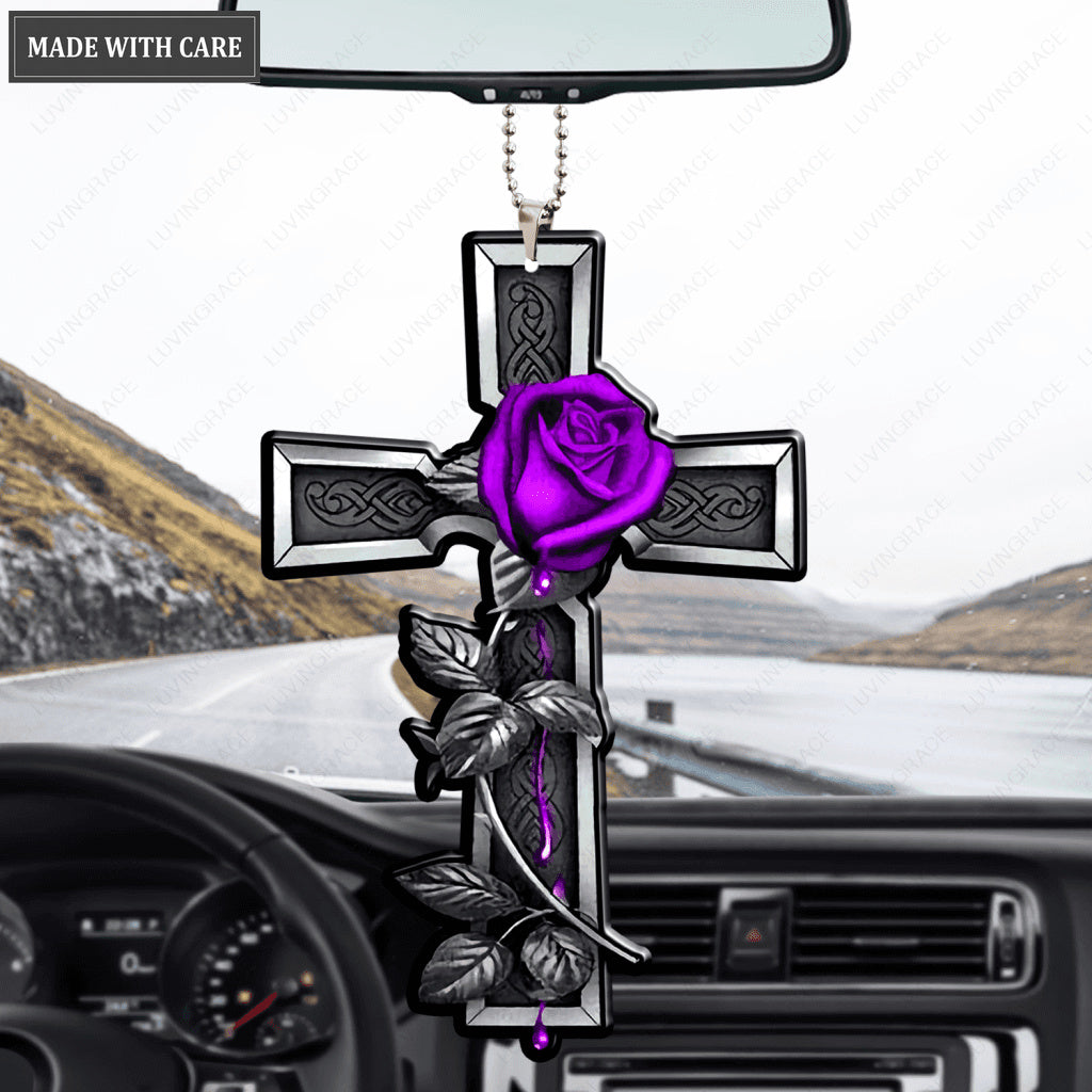 Purple Rose Cross Ornament