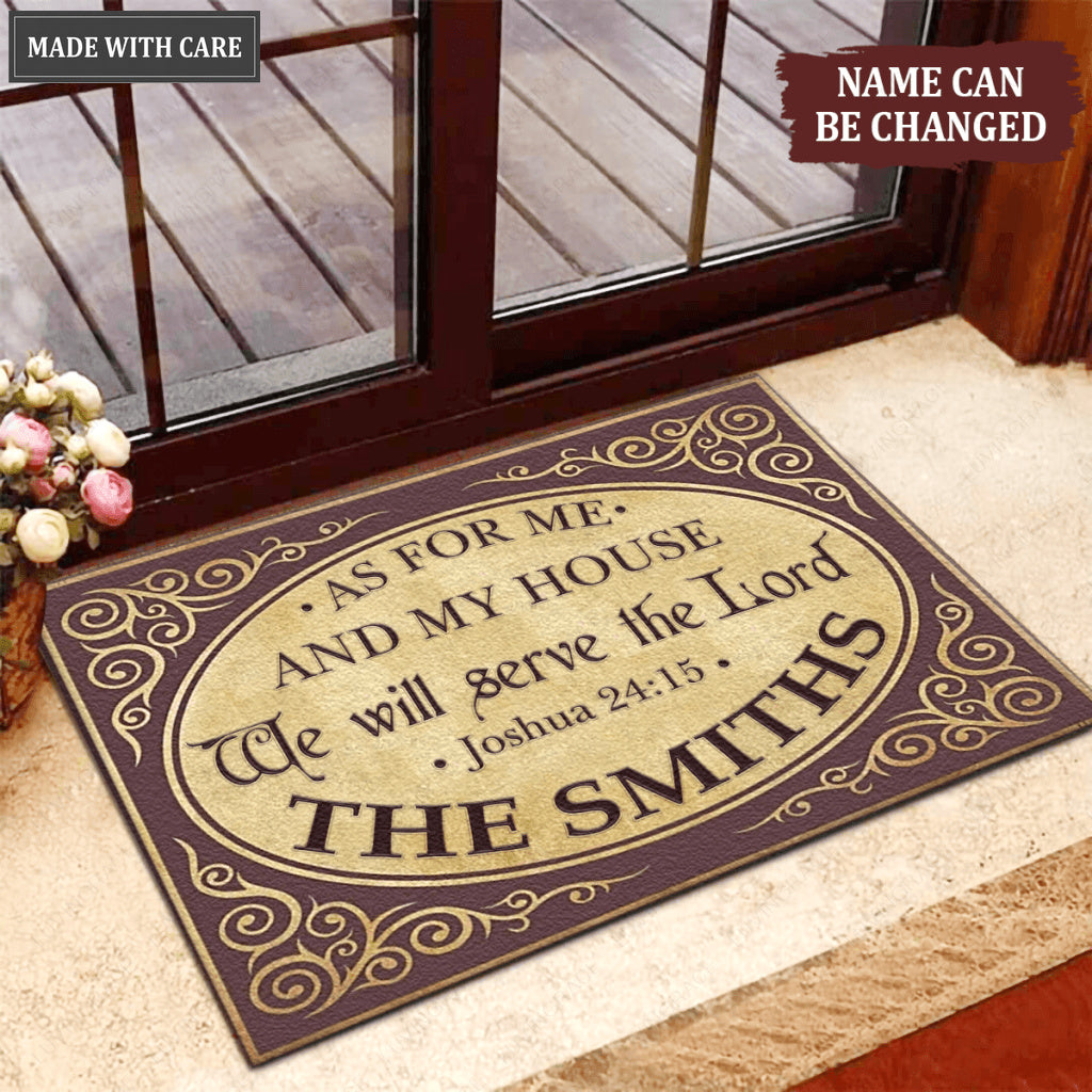 Purple Vintage Frame As For Me And My House Personalized Doormat